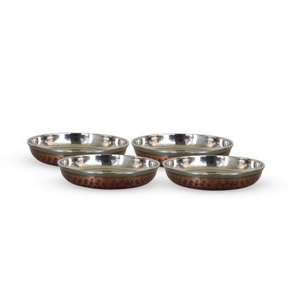 Steel Copper Rice/Halwa Plate With Hammered Design, Tableware & Serveware, Diameter-12.45 cm
