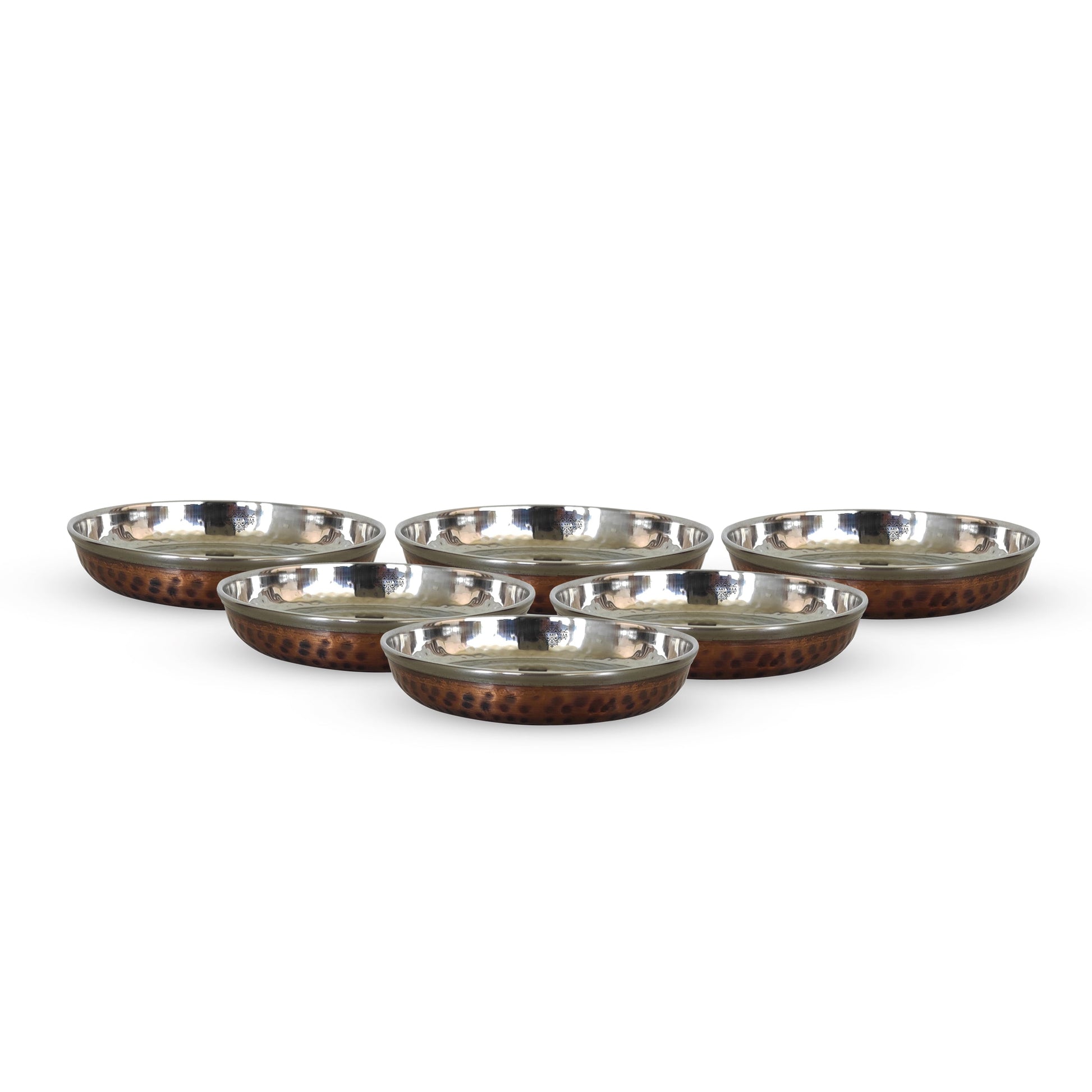 Steel Copper Rice/Halwa Plate With Hammered Design, Tableware & Serveware, Diameter-12.45 cm