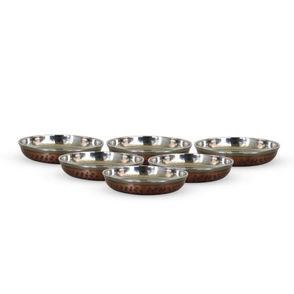 Steel Copper Rice/Halwa Plate With Hammered Design, Tableware & Serveware, Diameter-12.45 cm