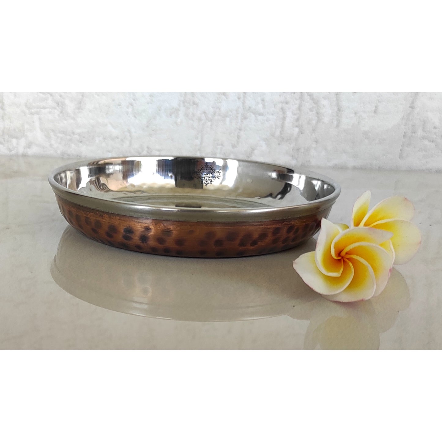 Steel Copper Rice/Halwa Plate With Hammered Design, Tableware & Serveware, Diameter-12.45 cm