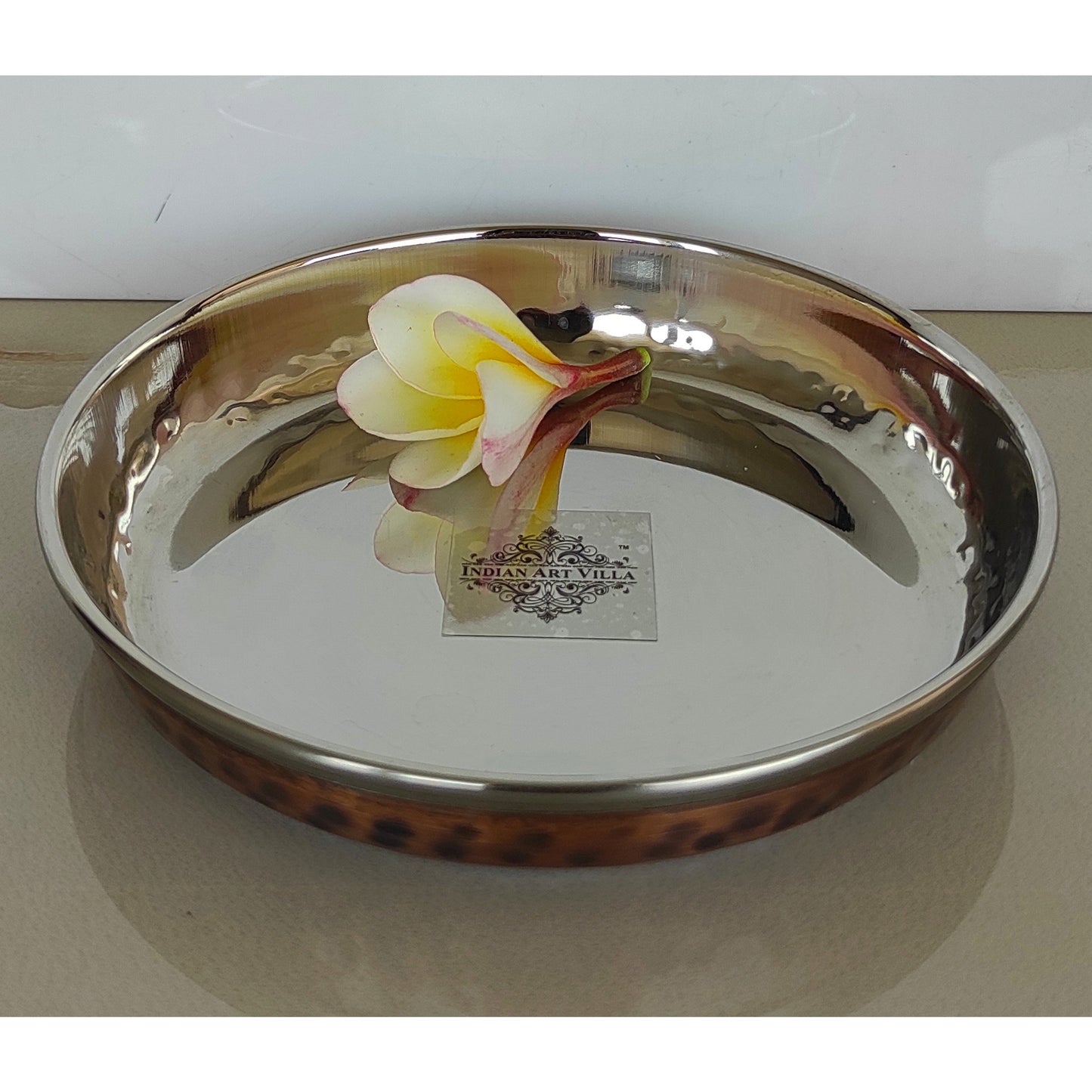 Steel Copper Rice/Halwa Plate With Hammered Design, Tableware & Serveware, Diameter-12.45 cm
