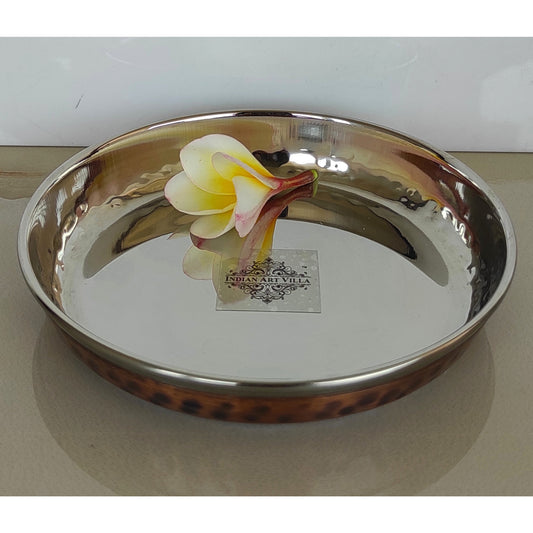 Steel Copper Rice/Halwa Plate With Hammered Design, Tableware & Serveware, Diameter-12.45 cm