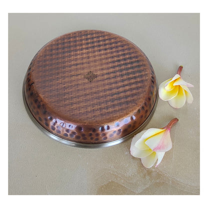 Steel Copper Rice/Halwa Plate With Hammered Design, Tableware & Serveware, Diameter-12.45 cm
