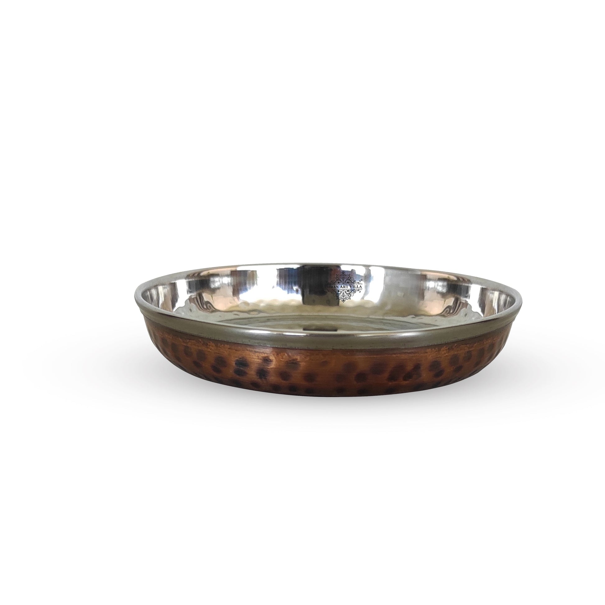 Steel Copper Rice/Halwa Plate With Hammered Design, Tableware & Serveware, Diameter-12.45 cm