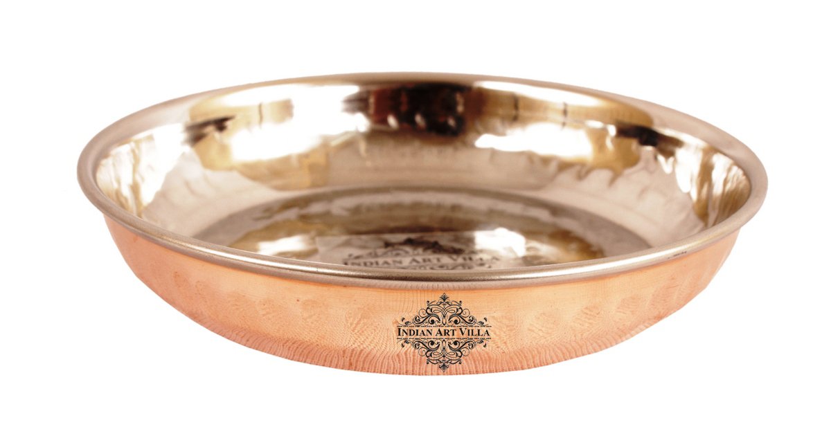 Steel Copper Rice/Halwa Plate With Hammered Design, Tableware & Serveware, Diameter-12.45 cm