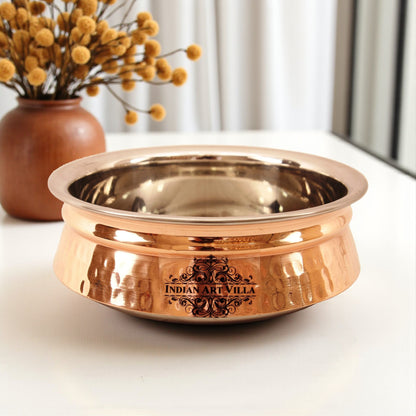 Handcrafted Pure Steel Copper Induction Handi Bowl with Hammered Design