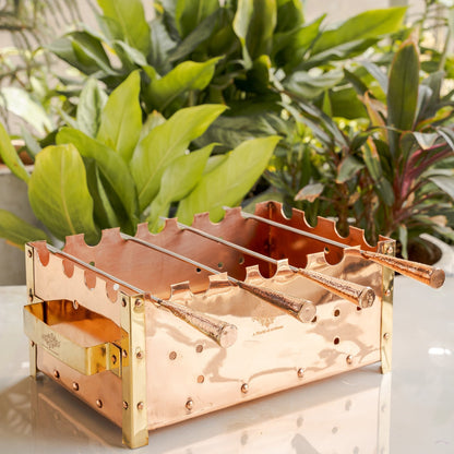 Copper Barbecue With 3 & 4 Skewer, Used for Grilling Chicken Paneer Tikka