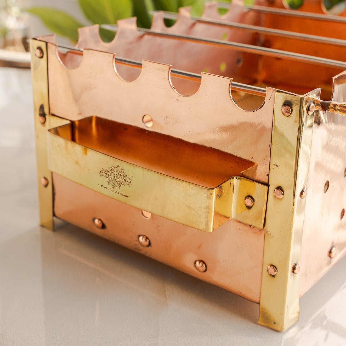 Copper Barbecue With 3 & 4 Skewer, Used for Grilling Chicken Paneer Tikka