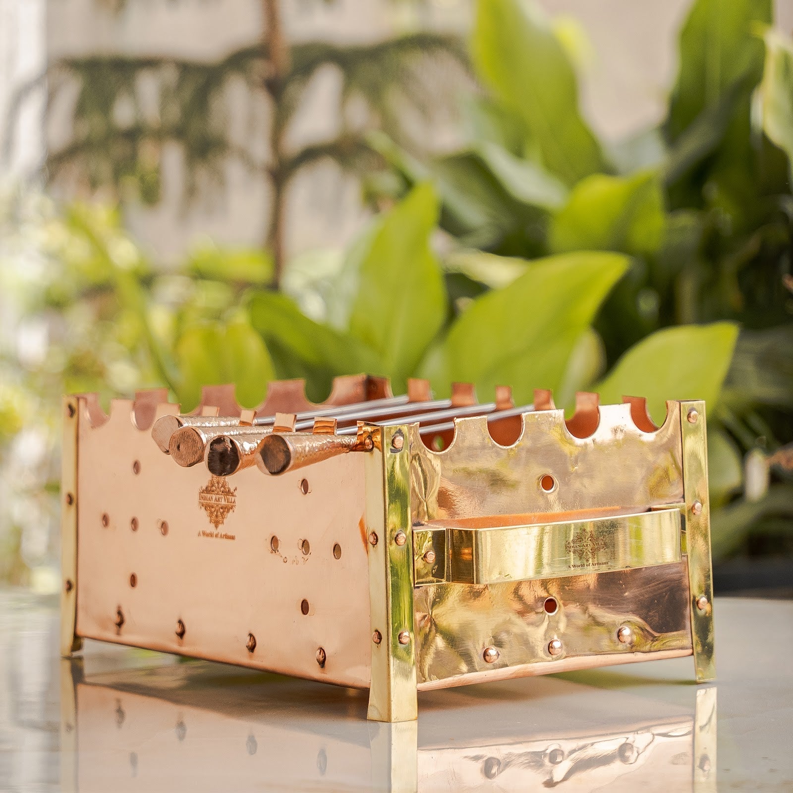 Copper Barbecue With 3 & 4 Skewer, Used for Grilling Chicken Paneer Tikka