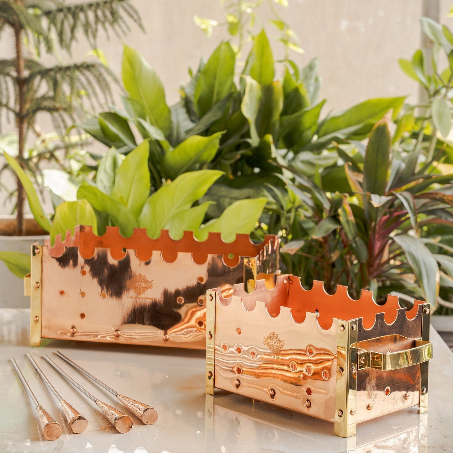 Copper Barbecue With 3 & 4 Skewer, Used for Grilling Chicken Paneer Tikka