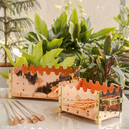 Copper Barbecue With 3 & 4 Skewer, Used for Grilling Chicken Paneer Tikka