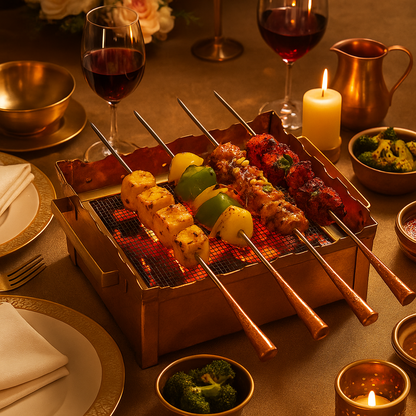 Copper Barbecue With 3 & 4 Skewer, Used for Grilling Chicken Paneer Tikka