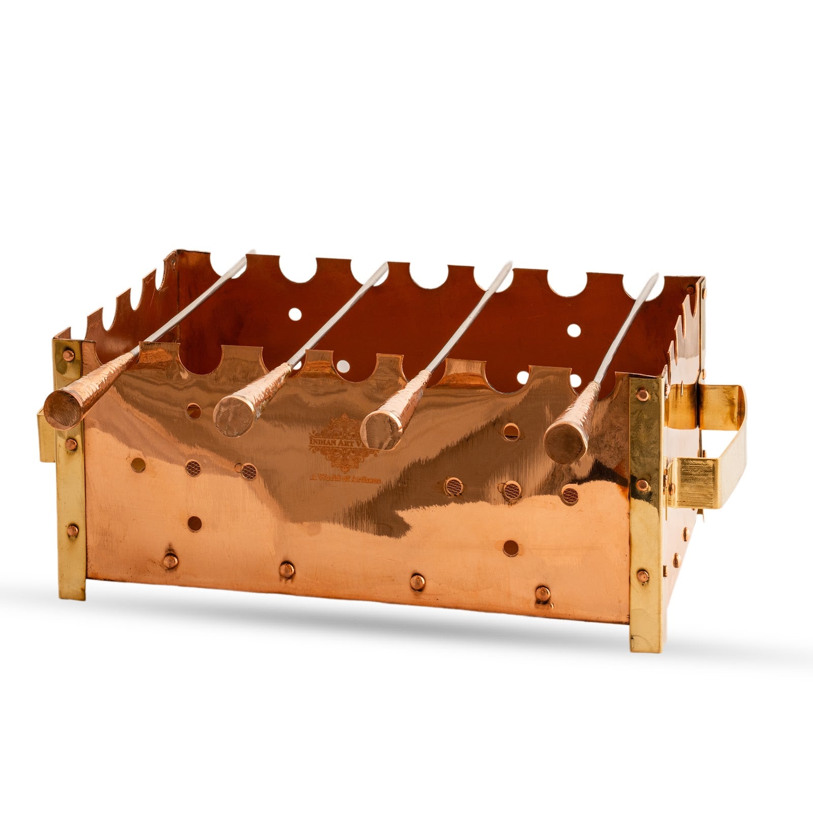 Copper Barbecue With 3 & 4 Skewer, Used for Grilling Chicken Paneer Tikka