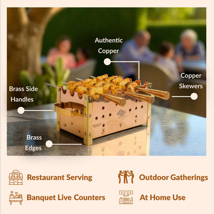 Copper Barbecue With 3 & 4 Skewer, Used for Grilling Chicken Paneer Tikka