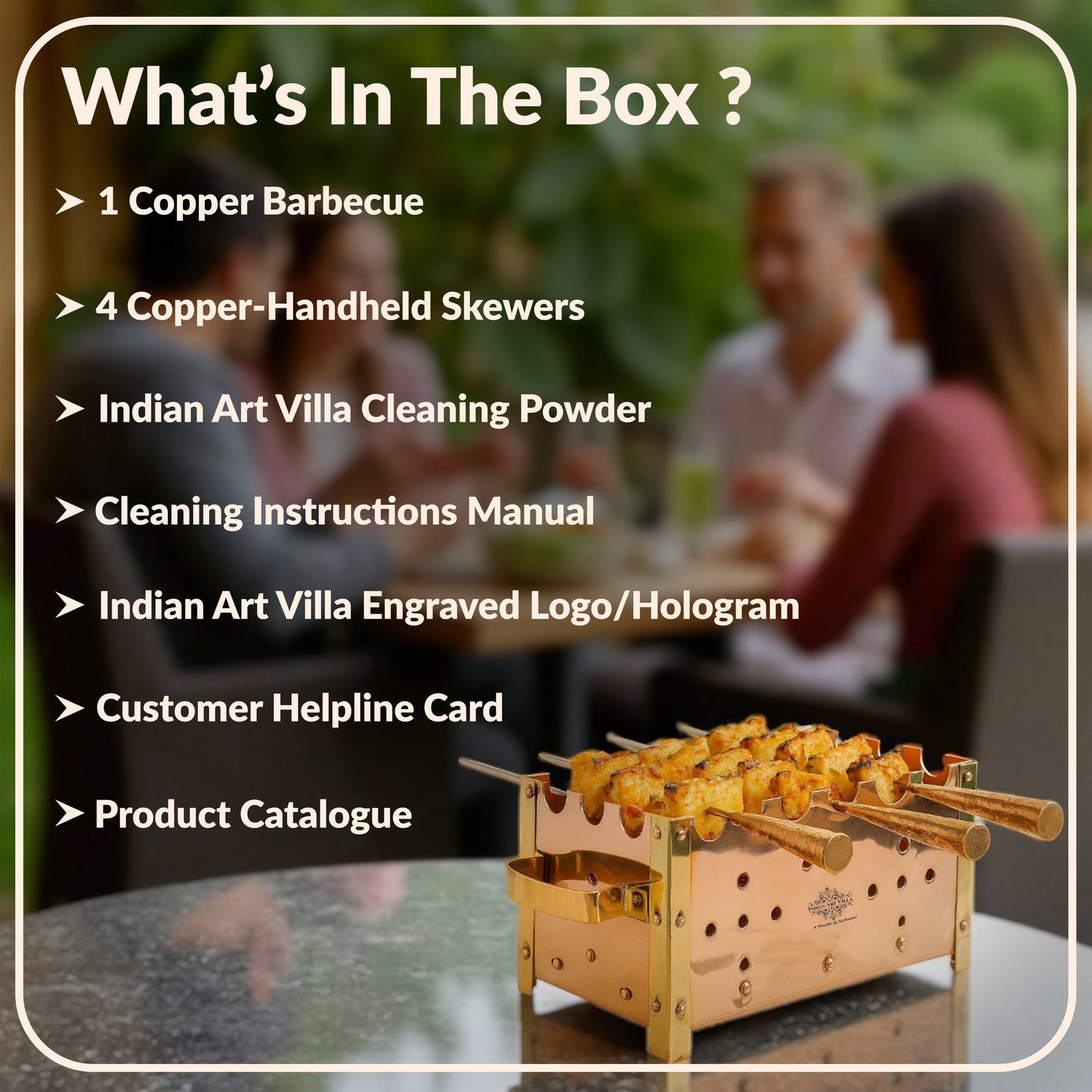 Copper Barbecue With 3 & 4 Skewer, Used for Grilling Chicken Paneer Tikka