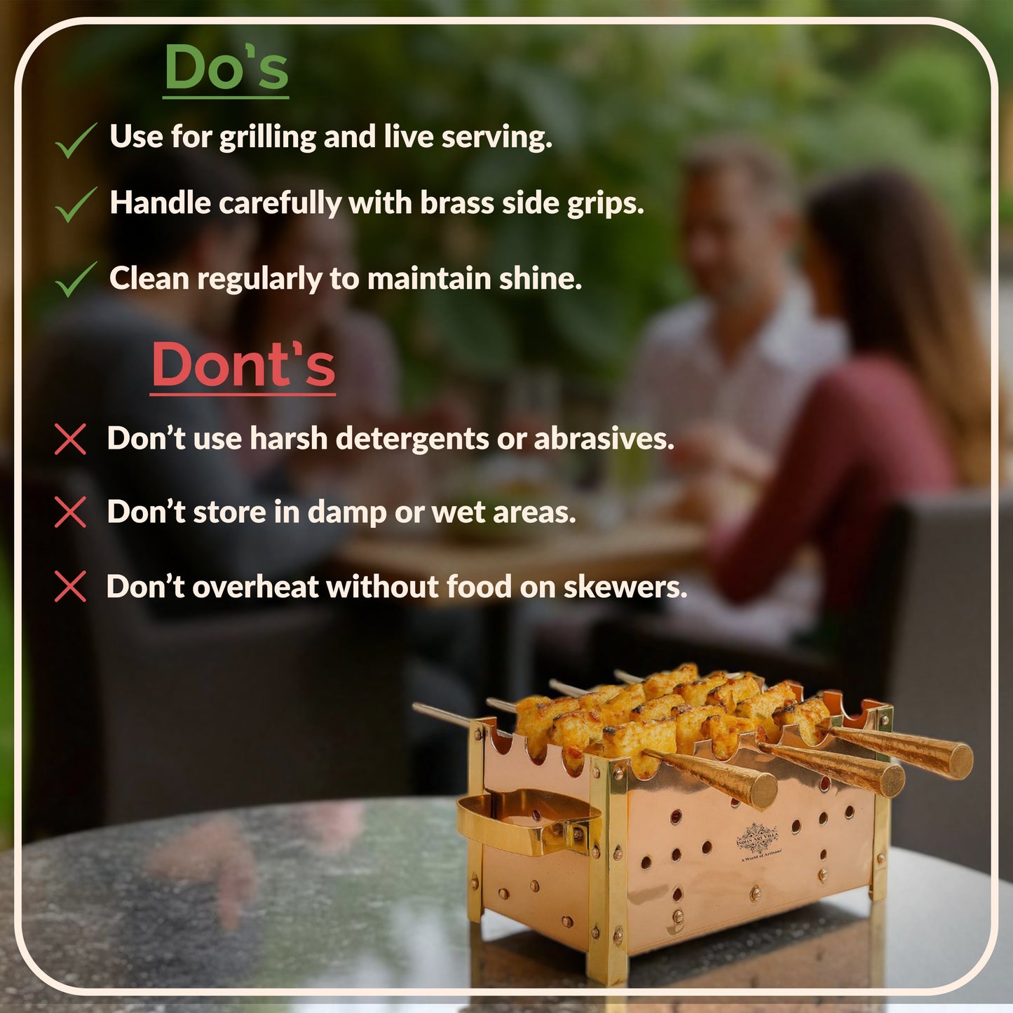 Copper Barbecue With 3 & 4 Skewer, Used for Grilling Chicken Paneer Tikka