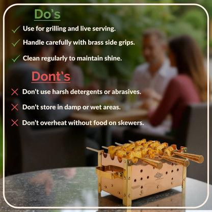 Copper Barbecue With 3 & 4 Skewer, Used for Grilling Chicken Paneer Tikka