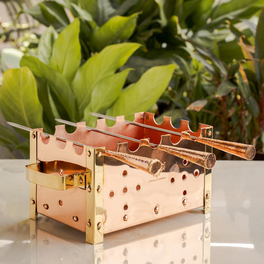 Copper Barbecue With 3 & 4 Skewer, Used for Grilling Chicken Paneer Tikka