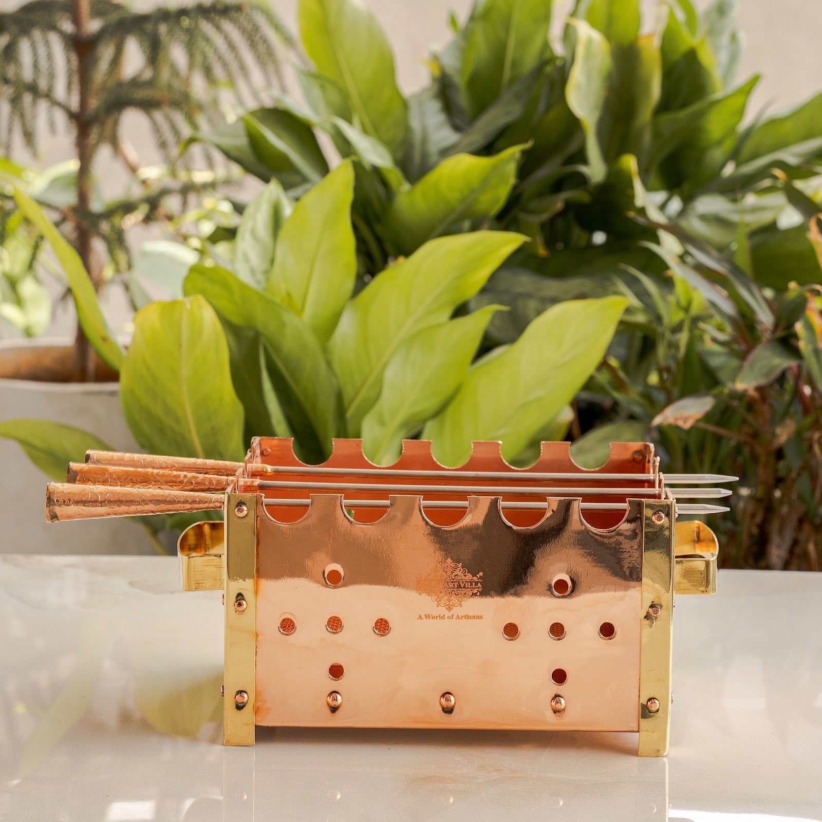 Copper Barbecue With 3 & 4 Skewer, Used for Grilling Chicken Paneer Tikka