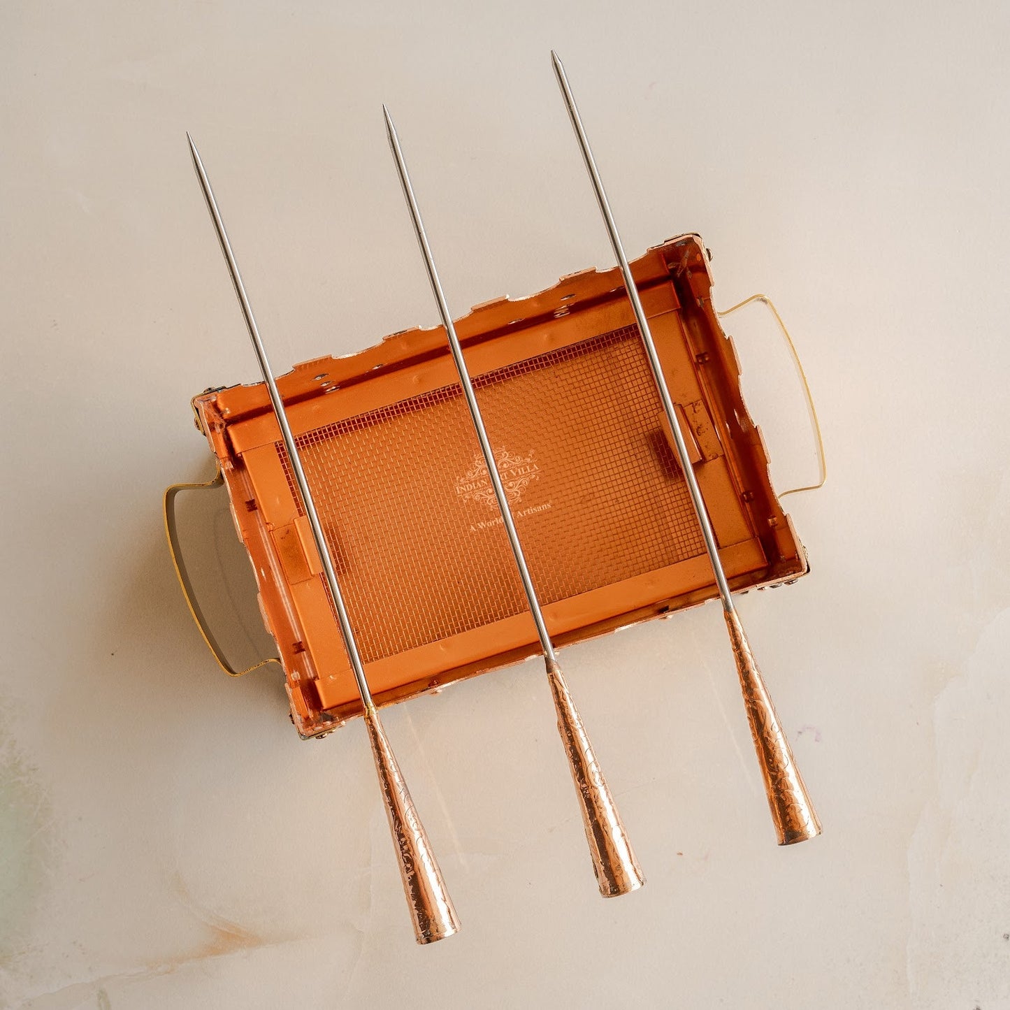 Copper Barbecue With 3 & 4 Skewer, Used for Grilling Chicken Paneer Tikka