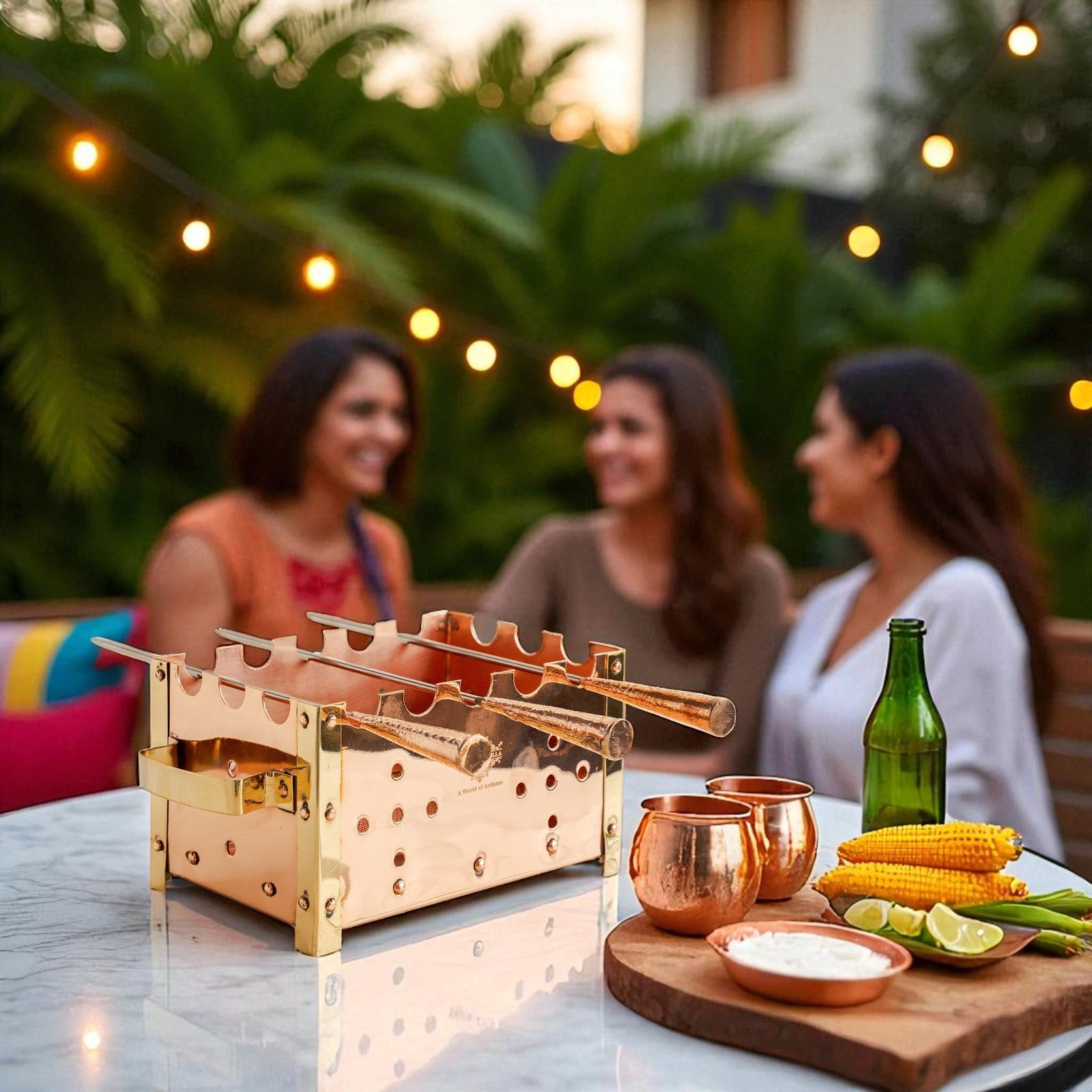 Copper Barbecue With 3 & 4 Skewer, Used for Grilling Chicken Paneer Tikka