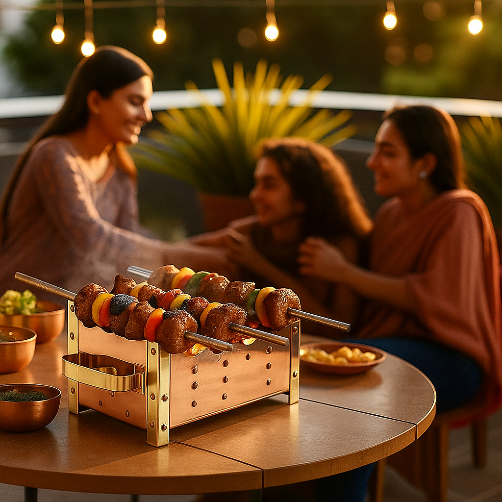 Copper Barbecue With 3 & 4 Skewer, Used for Grilling Chicken Paneer Tikka