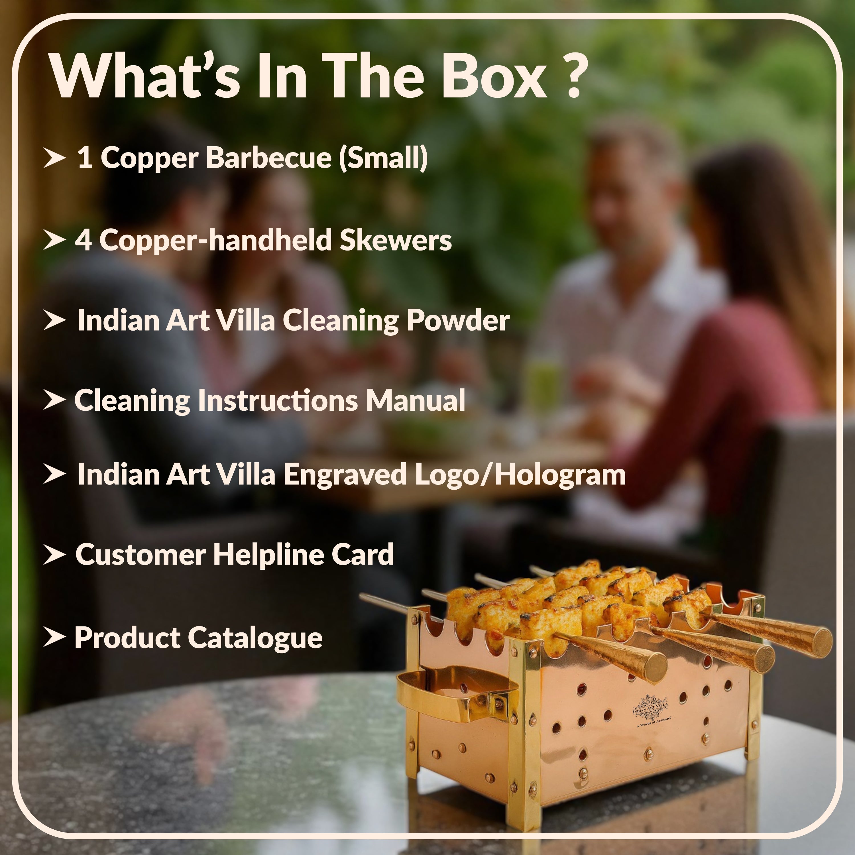 Copper Barbecue With 3 & 4 Skewer, Used for Grilling Chicken Paneer Tikka