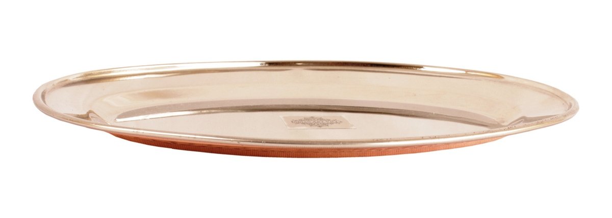 Pure Steel Copper Hammered Design Oval Plate Flat