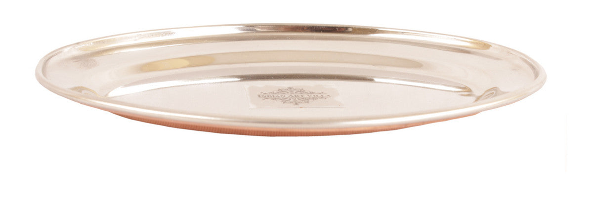 Pure Steel Copper Hammered Design Oval Plate Flat