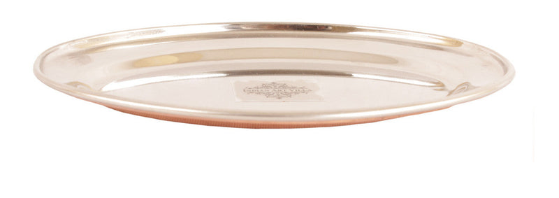 Pure Steel Copper Hammered Design Oval Plate Flat