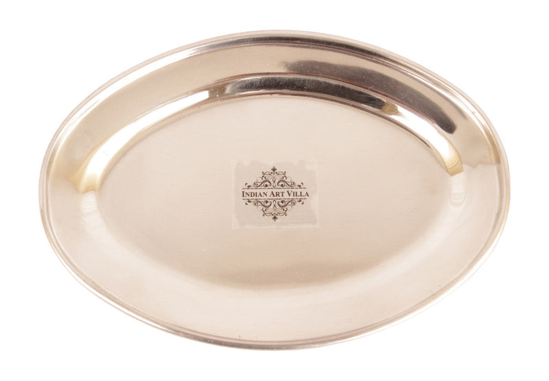 Pure Steel Copper Hammered Design Oval Plate Flat