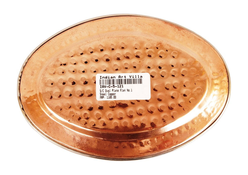 Pure Steel Copper Hammered Design Oval Plate Flat