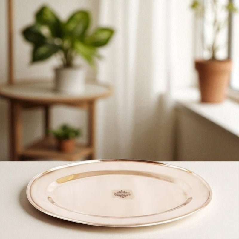 Pure Steel Copper Hammered Design Oval Plate Flat