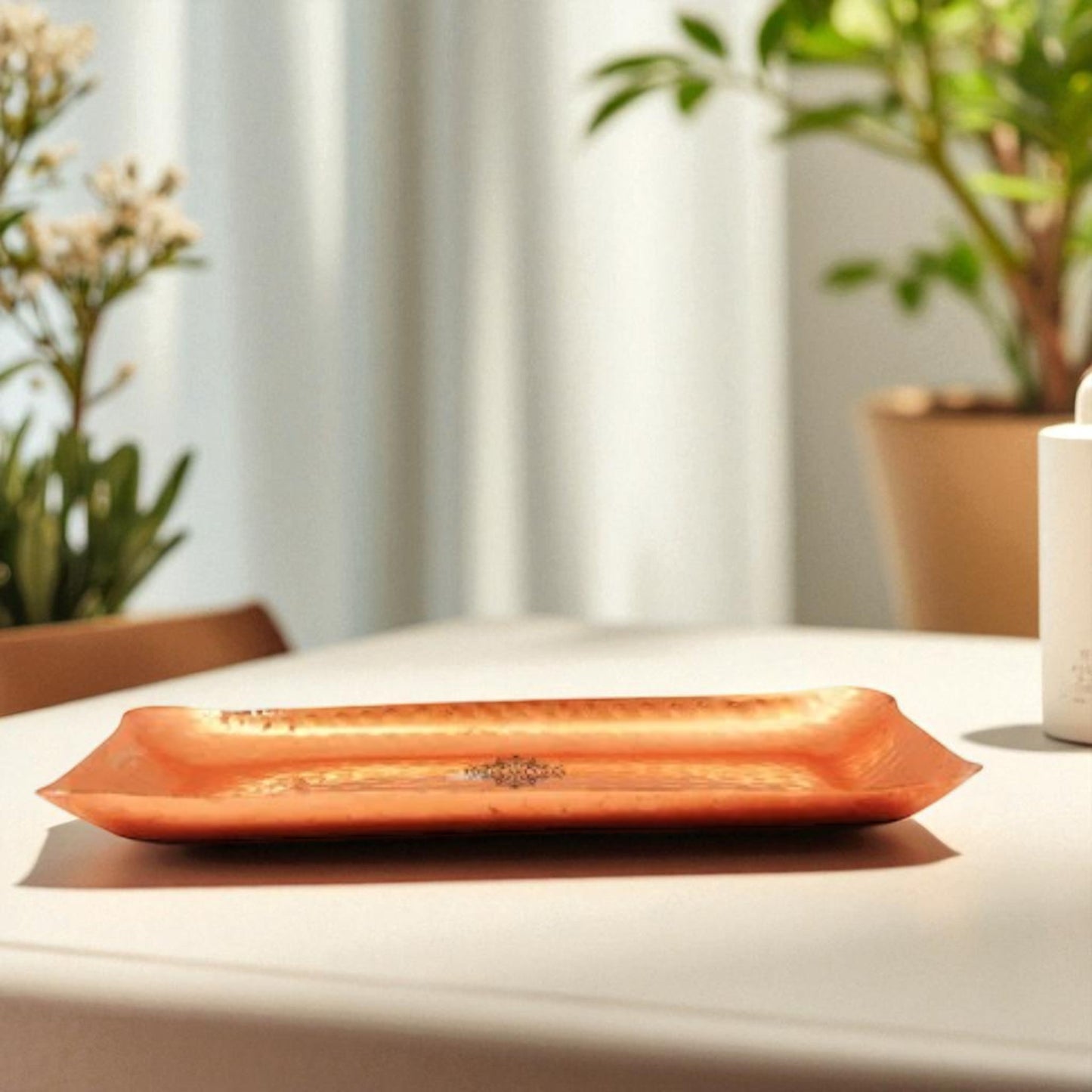 Pure Copper Hammered Design Rectangular Tray