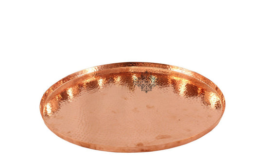 Handmade Pure Copper Hammered Design Round Shape Tray