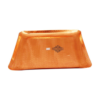 Handmade Pure Copper Square Tray with Hammered Design, Tableware, Serveware
