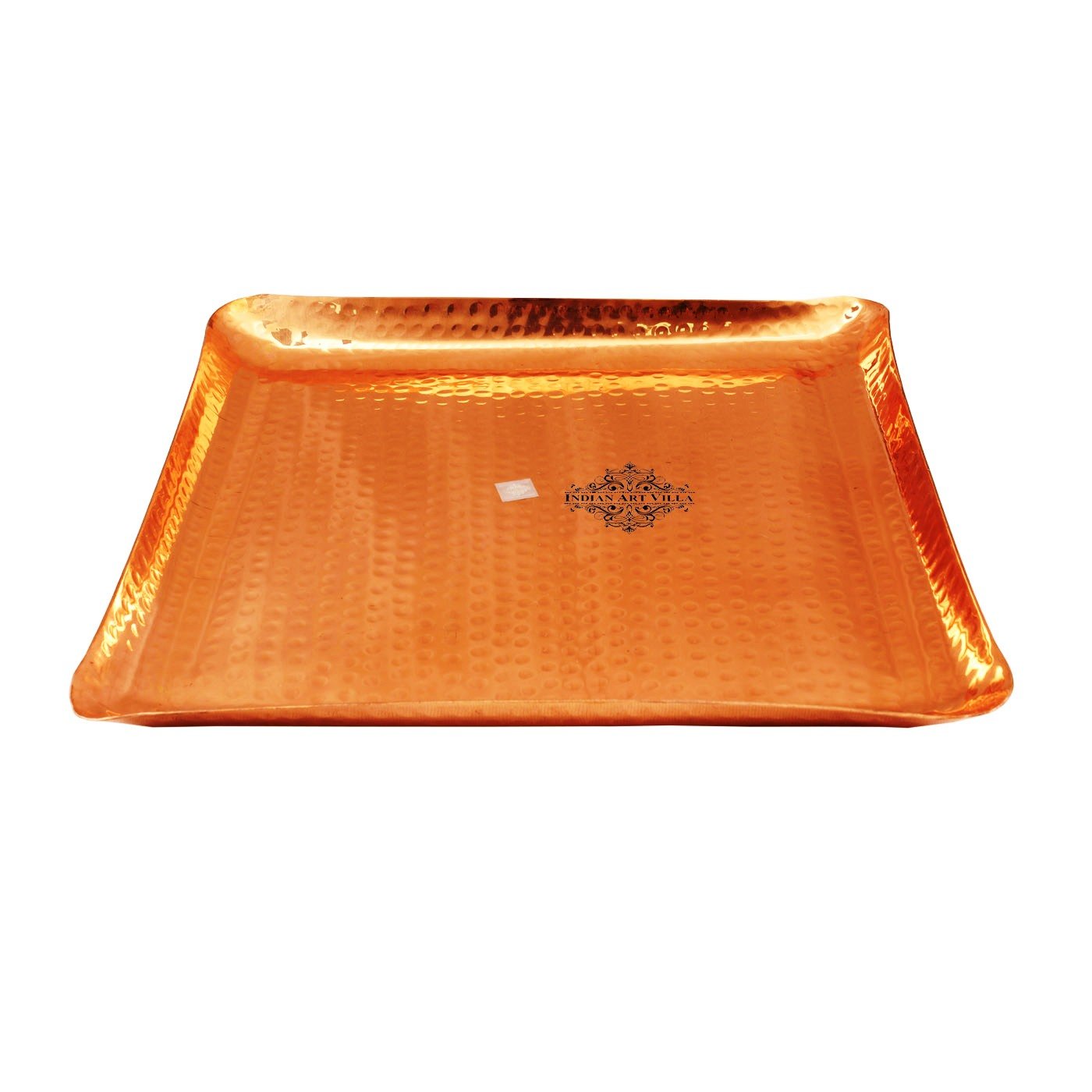 Handmade Pure Copper Square Tray with Hammered Design, Tableware, Serveware