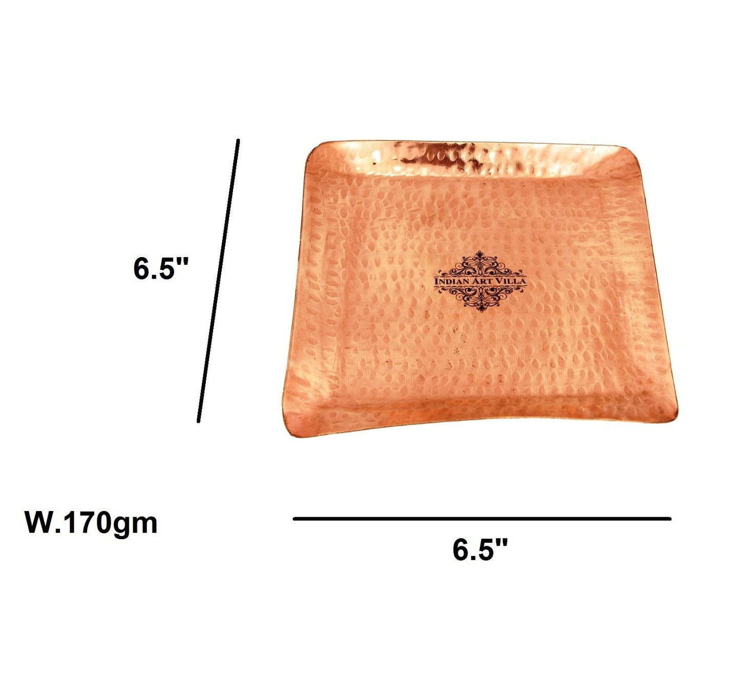 Handmade Pure Copper Square Tray with Hammered Design, Tableware, Serveware