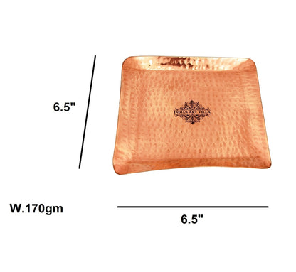 Handmade Pure Copper Square Tray with Hammered Design, Tableware, Serveware