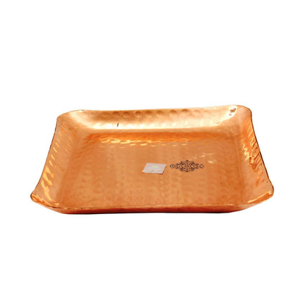 Handmade Pure Copper Square Tray with Hammered Design, Tableware, Serveware
