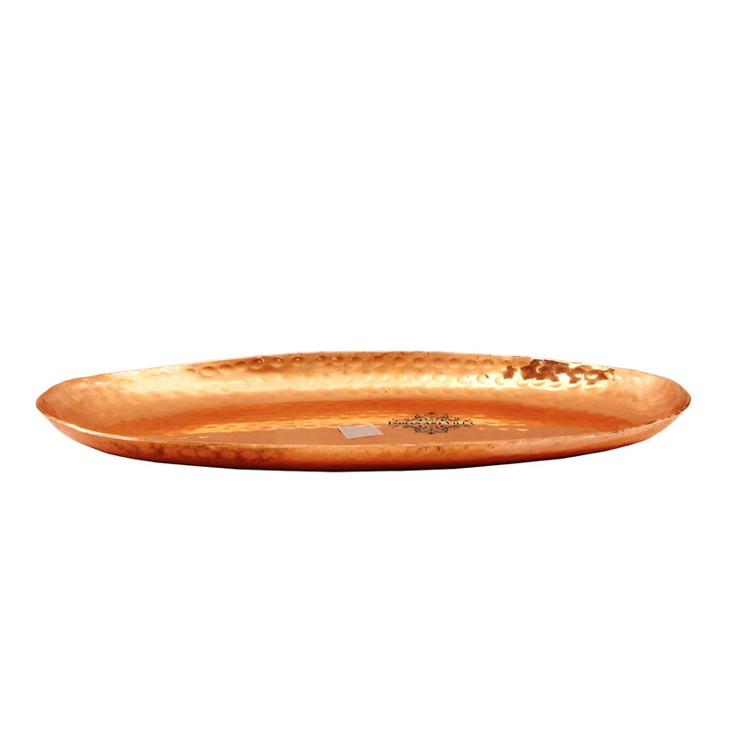 Handmade Pure Copper Oval Tray with Hammered Design, Tableware, Serveware