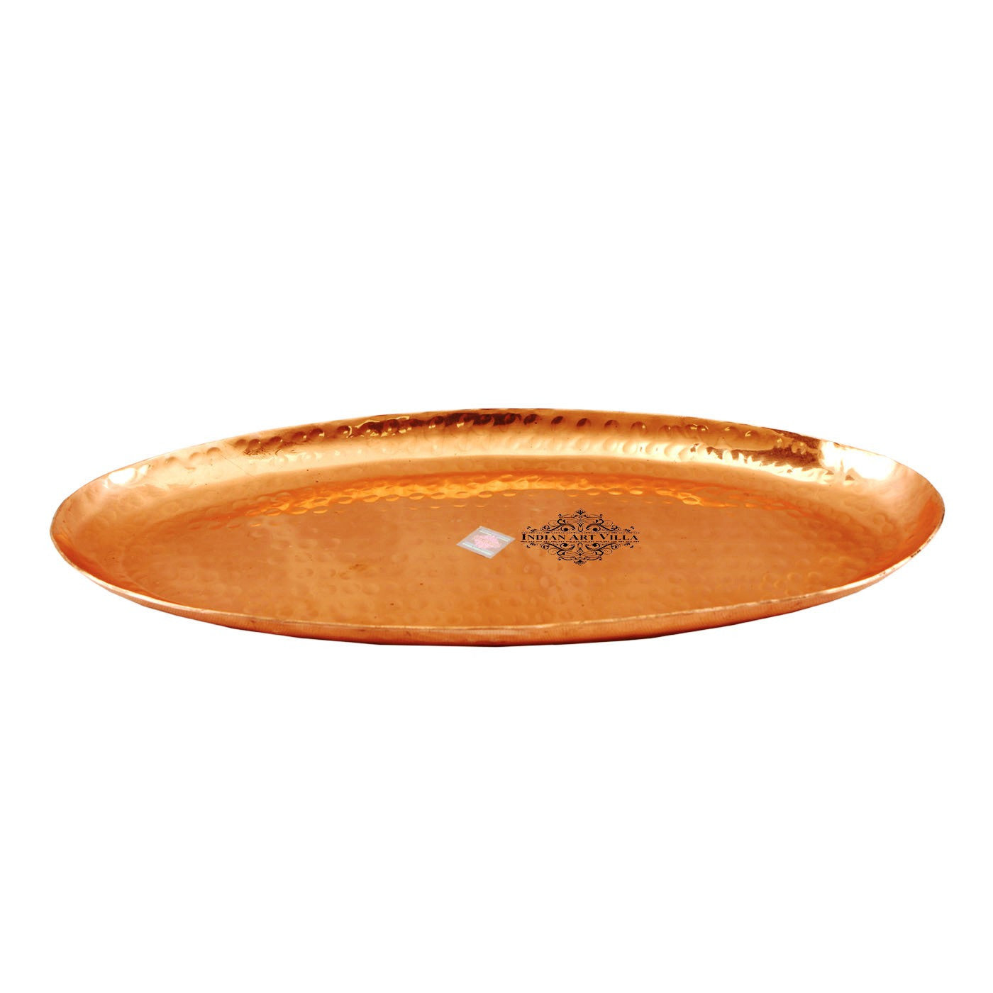 Handmade Pure Copper Oval Tray with Hammered Design, Tableware, Serveware