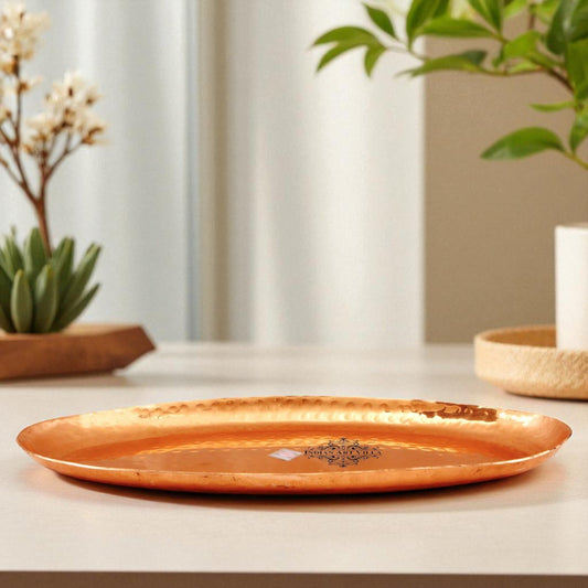 Handmade Pure Copper Oval Tray with Hammered Design, Tableware, Serveware