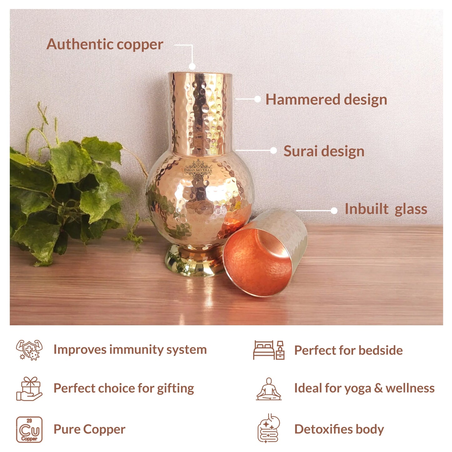 Pure Copper Surai Design Bedroom water Bottle 700 ML