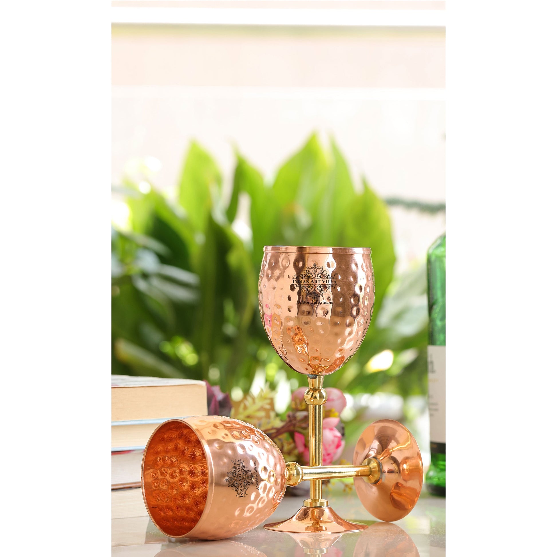 Handcrafted Pure Copper Champagne Glass with Hammered Design, 18.54 CMS
