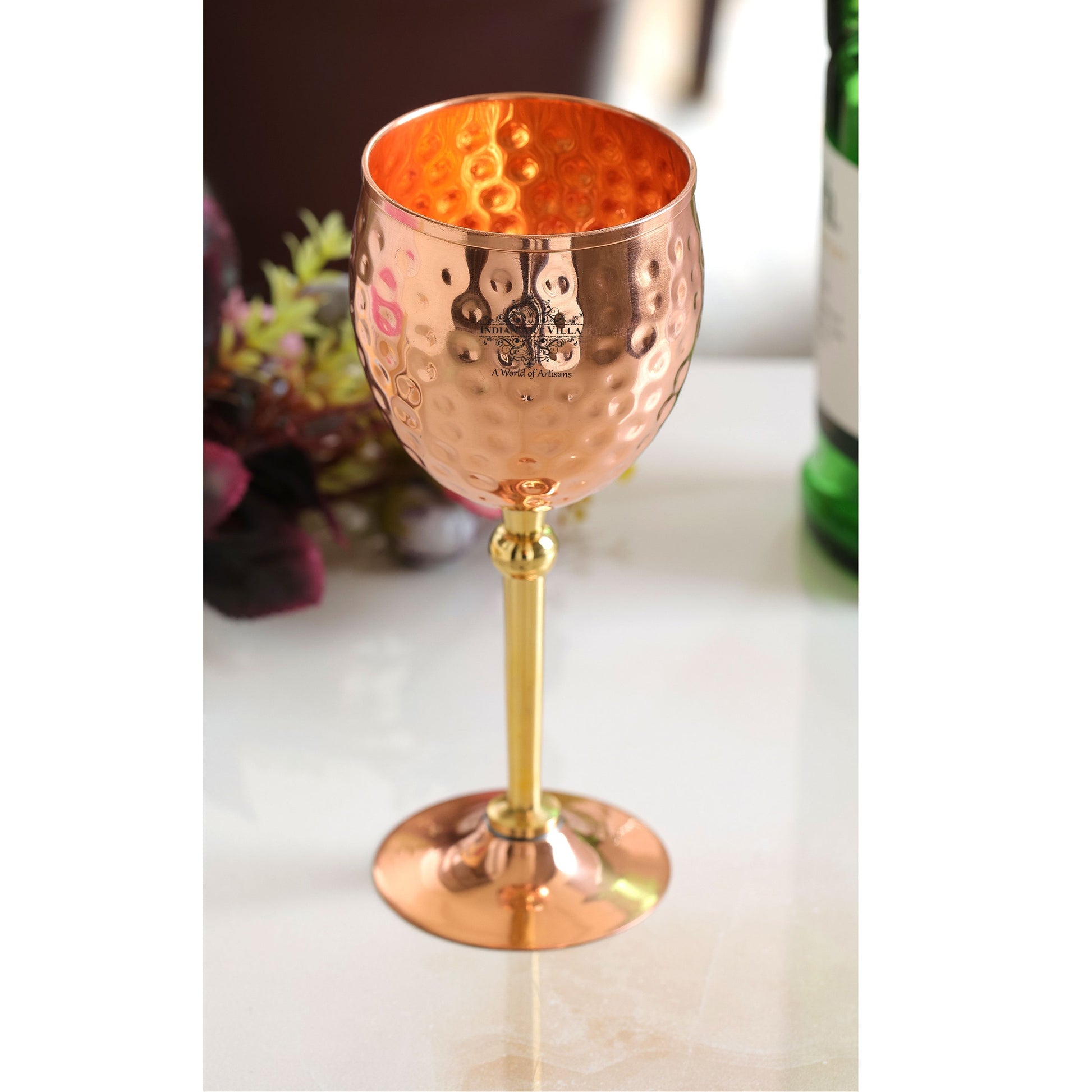 Handcrafted Pure Copper Champagne Glass with Hammered Design, 18.54 CMS