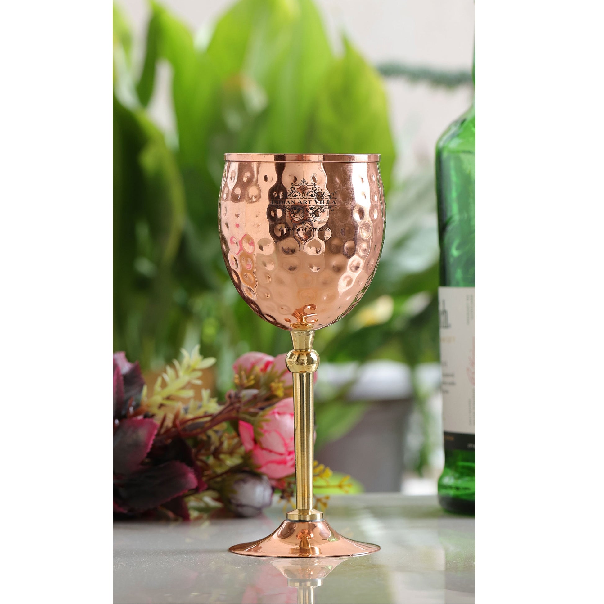 Handcrafted Pure Copper Champagne Glass with Hammered Design, 18.54 CMS
