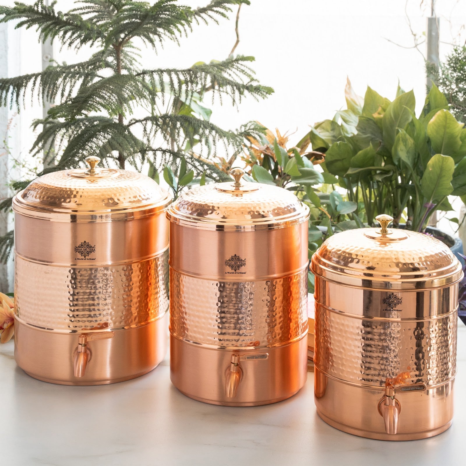 Pure Copper water Pot, Hammered Design, Storage &  Serving water