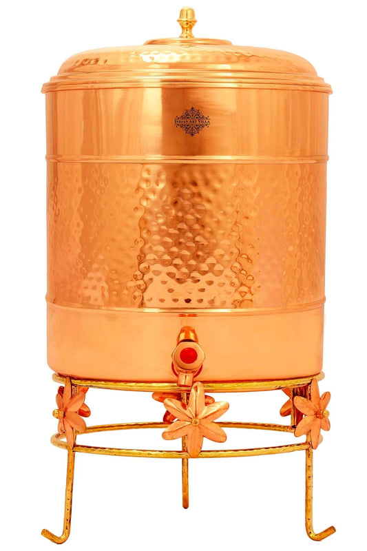 Copper Hammered Water Pot With Stand, Storage & Seving Water, 2 Liter