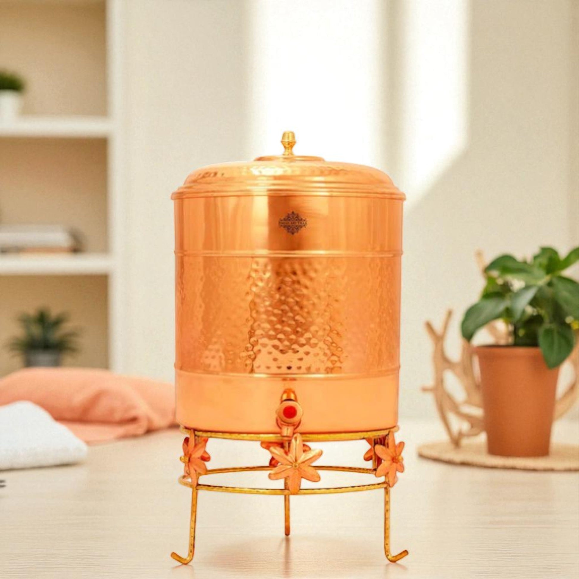 Pure Copper Water Pot with Stand-Hammered Design